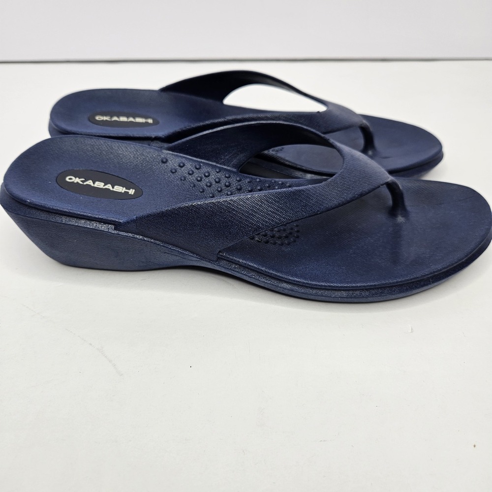 OKABASHI Size 7 Women's Blue Flip Flops Rubber Heel To Toe 10" - Picture 4 of 9